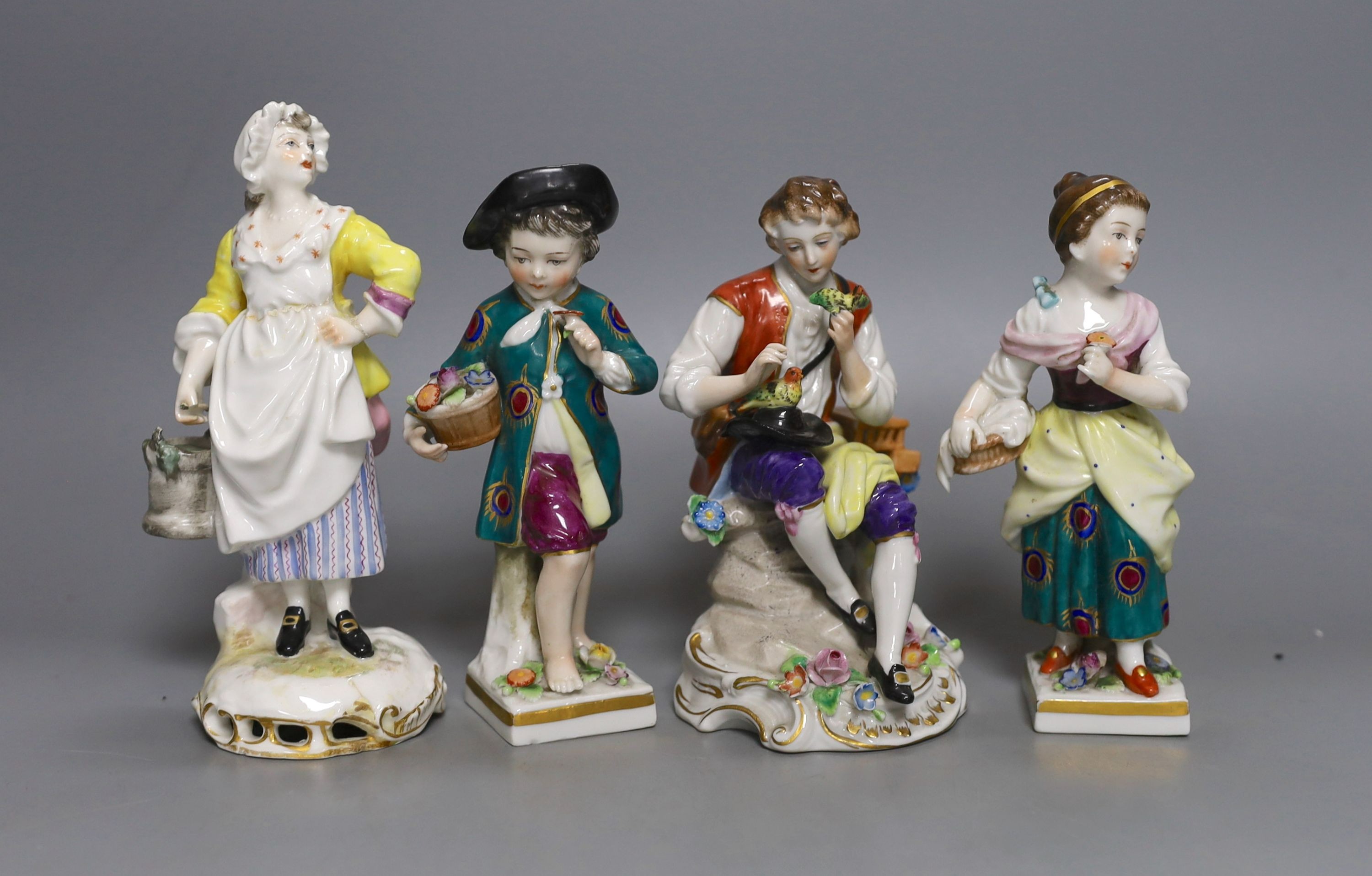 Two German porcelain figures and two French figures 15cm